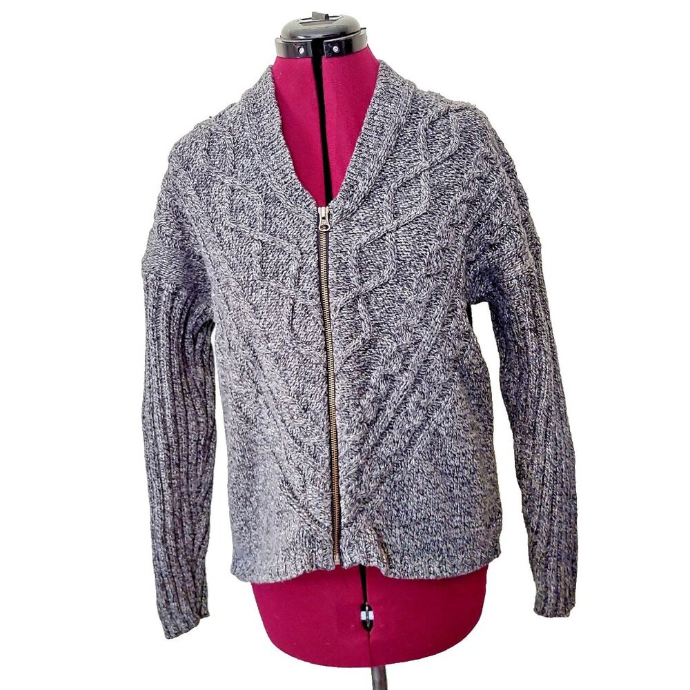 Vintage Woolrich Women's Large L Full Zip Cardigan Sweater Black Marled Wool